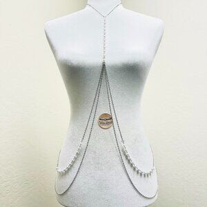 Silver body chain with pearls